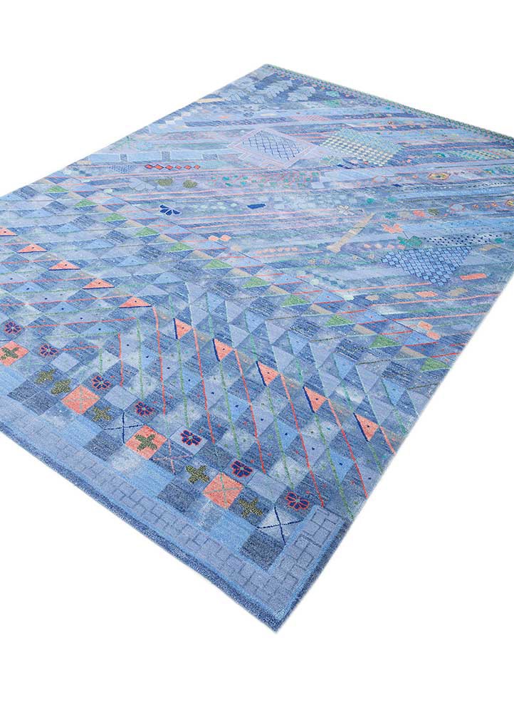 manchaha blue wool and bamboo silk hand knotted Rug - FoldShot manchaha blue wool and bamboo silk hand knotted Rug - FoldShot