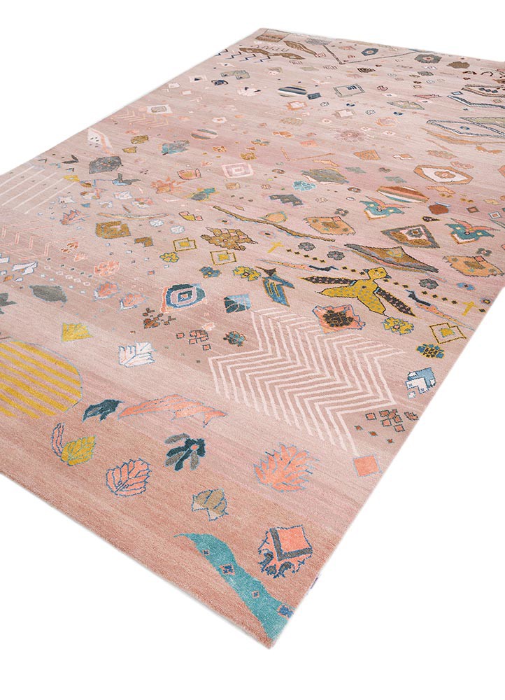 manchaha pink and purple wool and bamboo silk hand knotted Rug - FoldShot manchaha pink and purple wool and bamboo silk hand knotted Rug - FoldShot