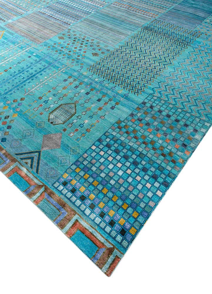 manchaha blue wool and bamboo silk hand knotted Rug - FoldShot