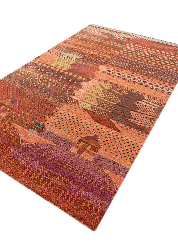manchaha red and orange wool and bamboo silk hand knotted Rug - FoldShot manchaha red and orange wool and bamboo silk hand knotted Rug - FoldShot