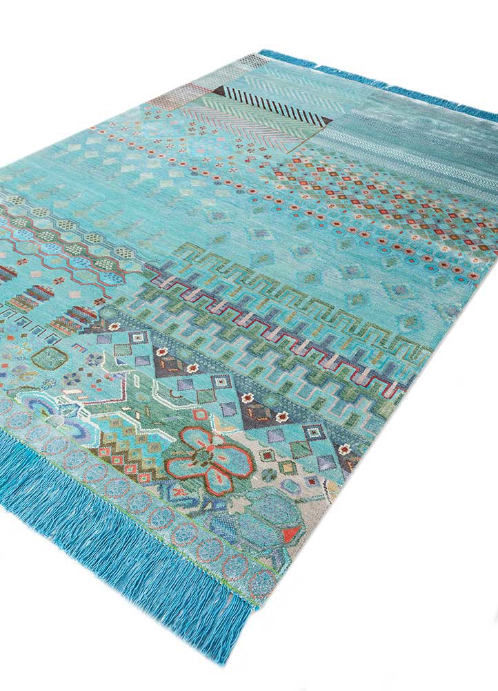 manchaha blue wool and bamboo silk hand knotted Rug - FoldShot manchaha blue wool and bamboo silk hand knotted Rug - FoldShot