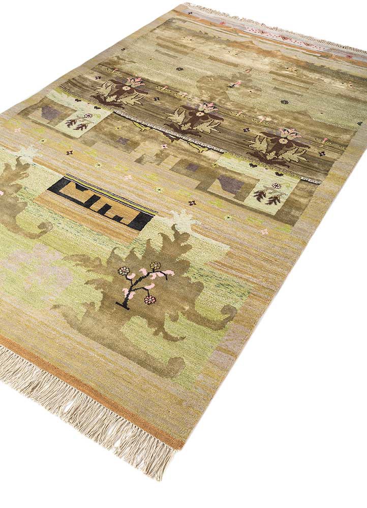 manchaha green wool and bamboo silk hand knotted Rug - FoldShot