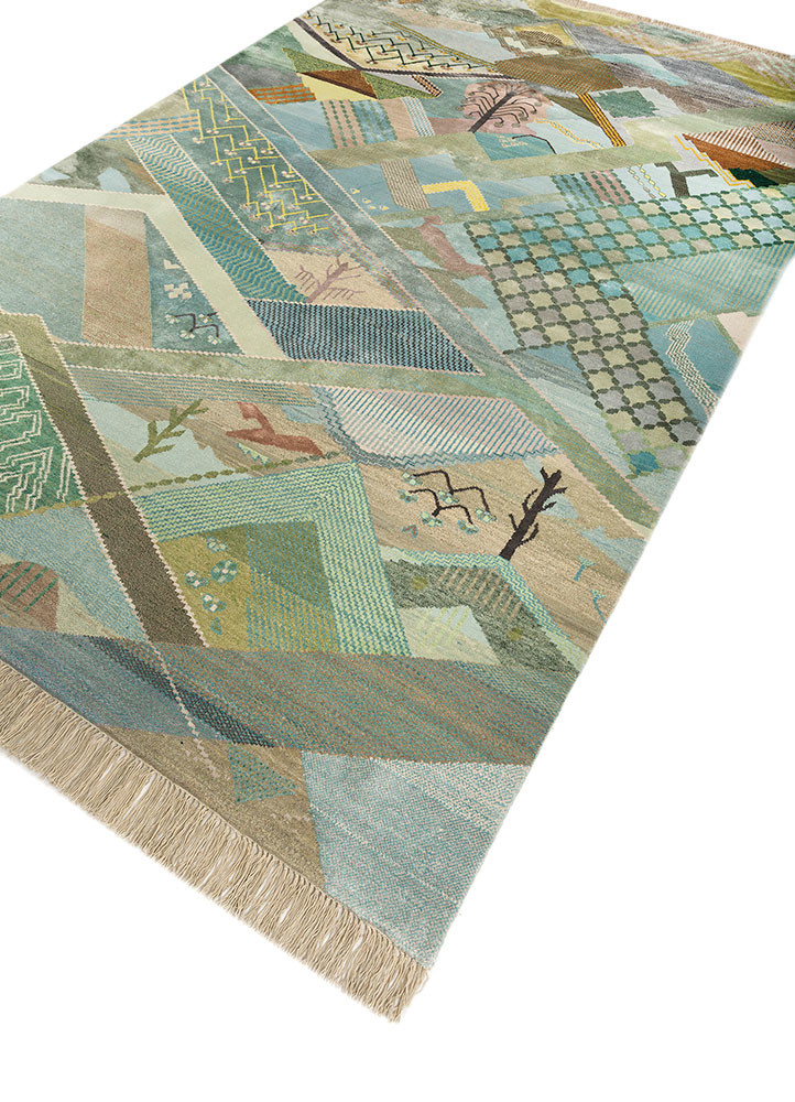 manchaha green wool and bamboo silk hand knotted Rug - FoldShot manchaha green wool and bamboo silk hand knotted Rug - FoldShot