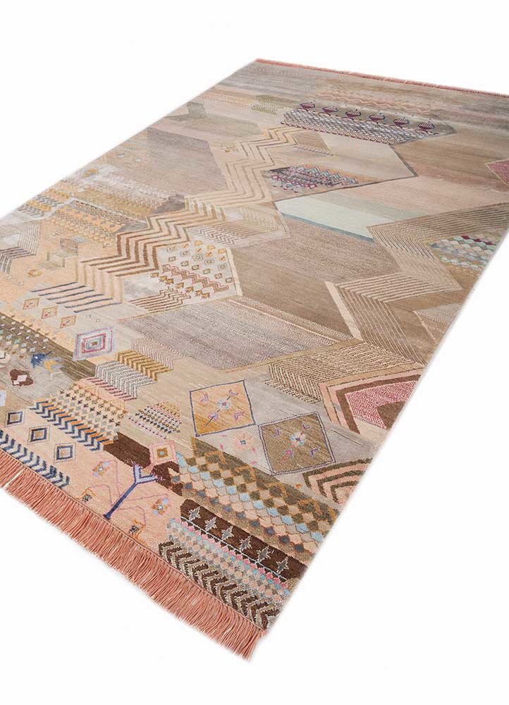 manchaha pink and purple wool and bamboo silk hand knotted Rug - FoldShot manchaha pink and purple wool and bamboo silk hand knotted Rug - FoldShot
