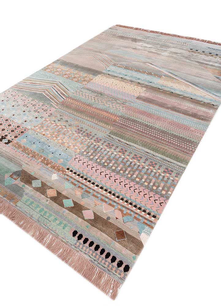 manchaha pink and purple wool and bamboo silk hand knotted Rug - FoldShot manchaha pink and purple wool and bamboo silk hand knotted Rug - FoldShot