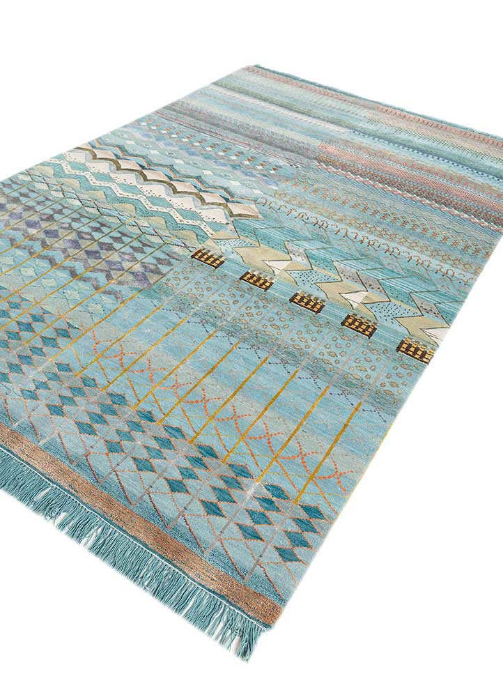 manchaha blue wool and bamboo silk hand knotted Rug - FoldShot manchaha blue wool and bamboo silk hand knotted Rug - FoldShot