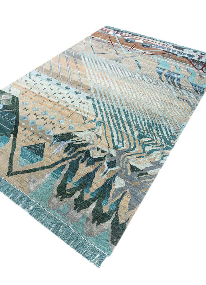 manchaha blue wool and bamboo silk hand knotted Rug - FoldShot manchaha blue wool and bamboo silk hand knotted Rug - FoldShot