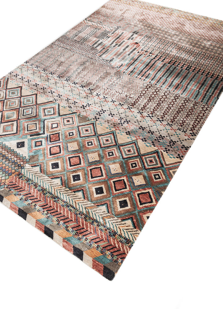 manchaha red and orange wool and bamboo silk hand knotted Rug - FoldShot