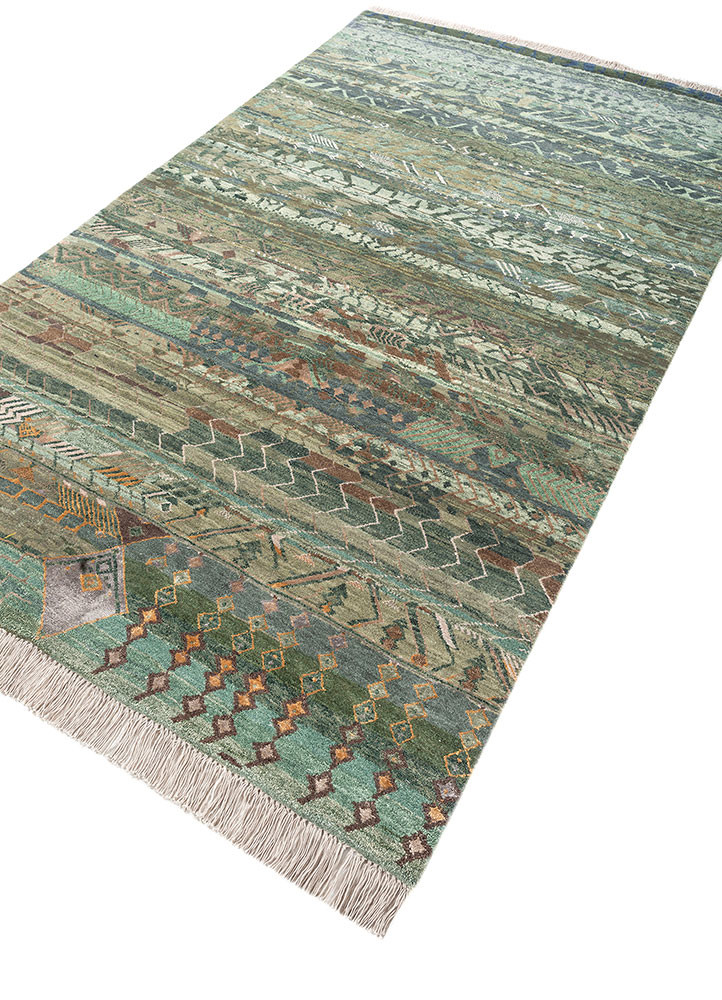 manchaha green wool and bamboo silk hand knotted Rug - FoldShot