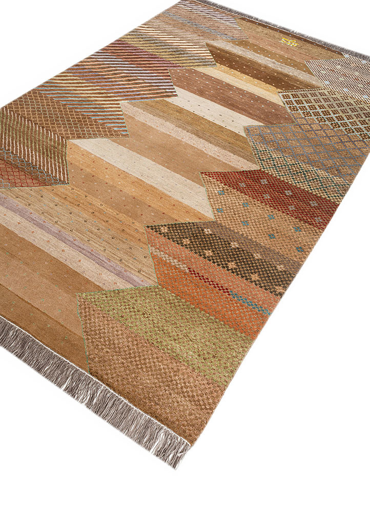 manchaha beige and brown wool and bamboo silk hand knotted Rug - FoldShot