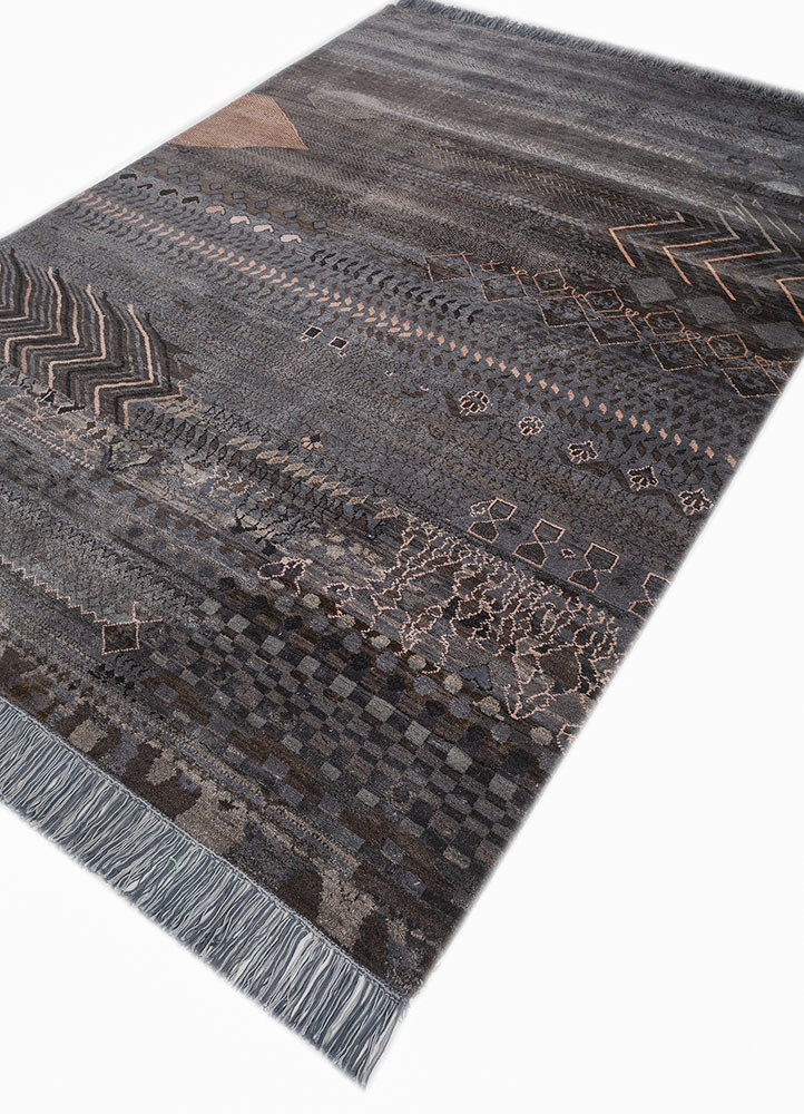 manchaha grey and black wool and bamboo silk hand knotted Rug - FoldShot manchaha grey and black wool and bamboo silk hand knotted Rug - FoldShot