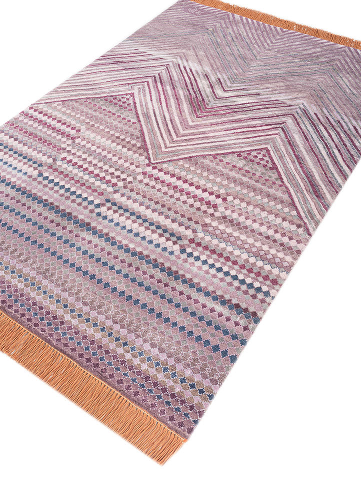 manchaha pink and purple wool and bamboo silk hand knotted Rug - FoldShot manchaha pink and purple wool and bamboo silk hand knotted Rug - FoldShot