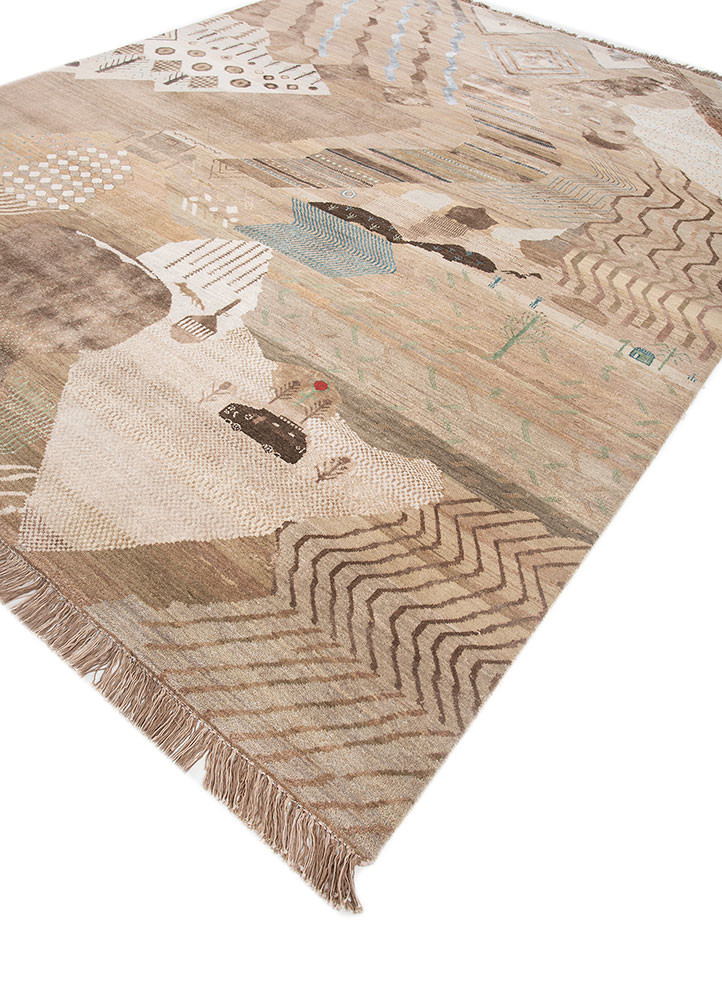manchaha beige and brown wool and bamboo silk hand knotted Rug - FoldShot manchaha beige and brown wool and bamboo silk hand knotted Rug - FoldShot