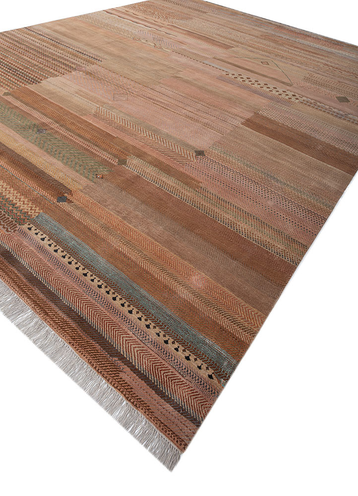 manchaha beige and brown wool and bamboo silk hand knotted Rug - FoldShot