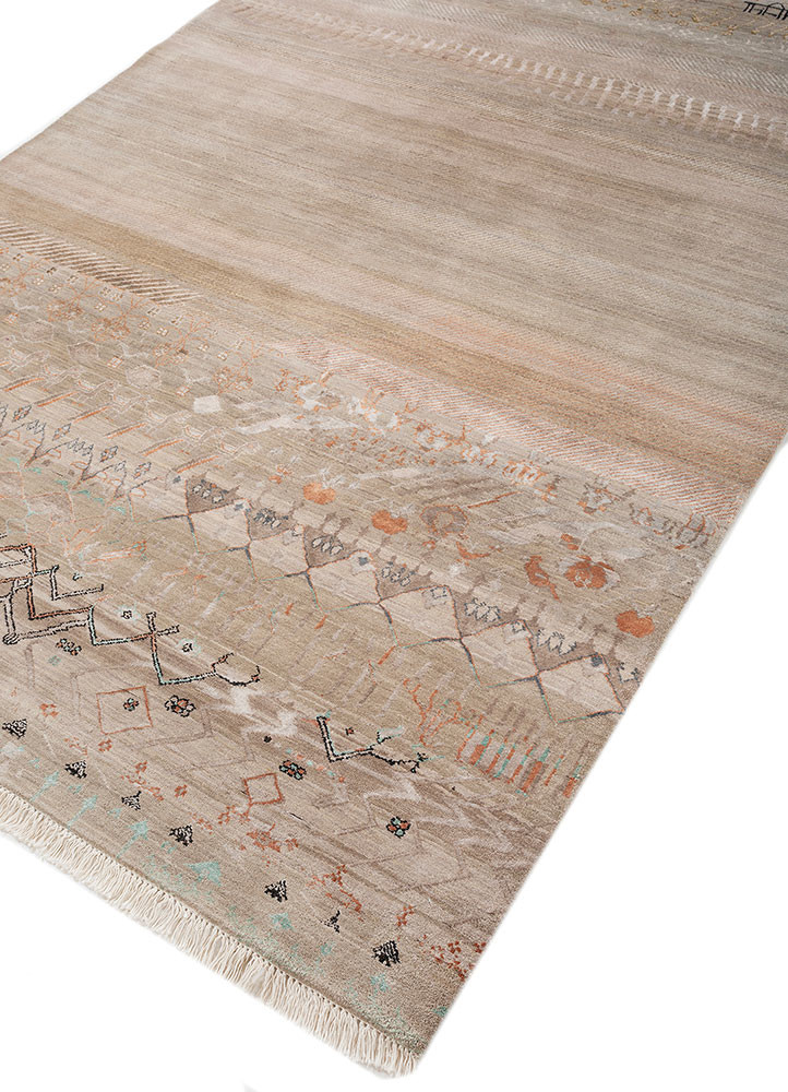 manchaha beige and brown wool and bamboo silk hand knotted Rug - FoldShot manchaha beige and brown wool and bamboo silk hand knotted Rug - FoldShot