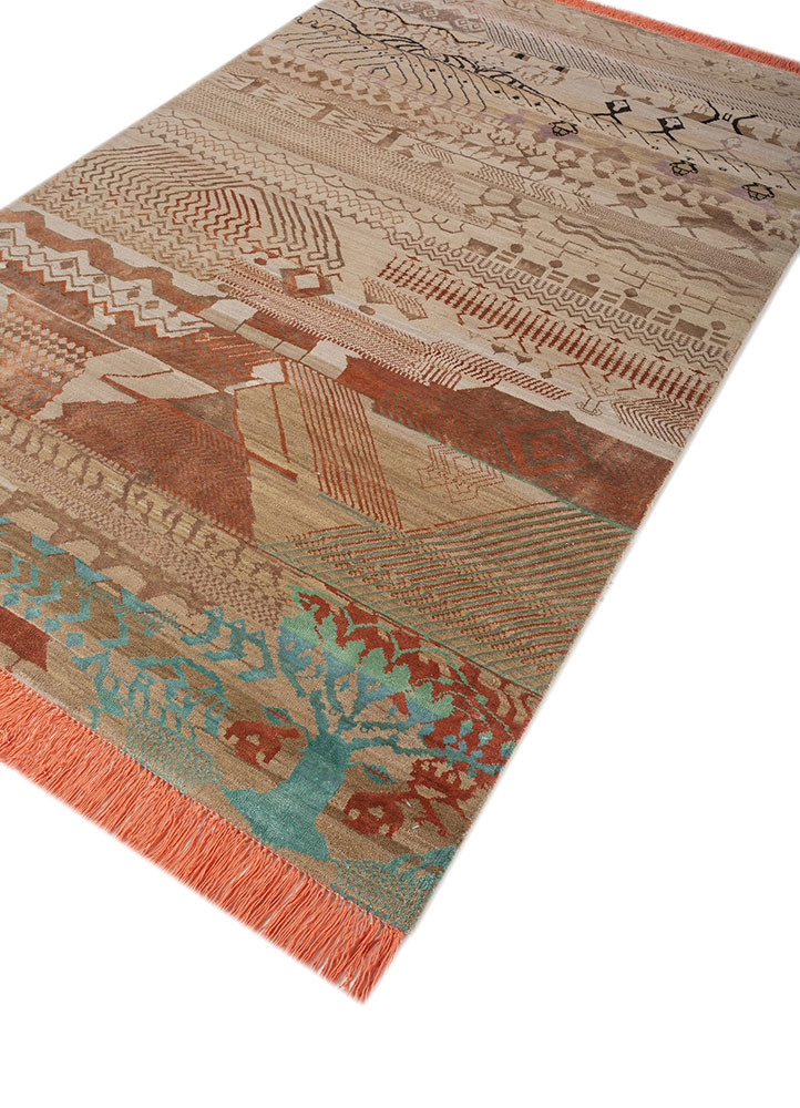 manchaha beige and brown wool and bamboo silk hand knotted Rug - FoldShot manchaha beige and brown wool and bamboo silk hand knotted Rug - FoldShot