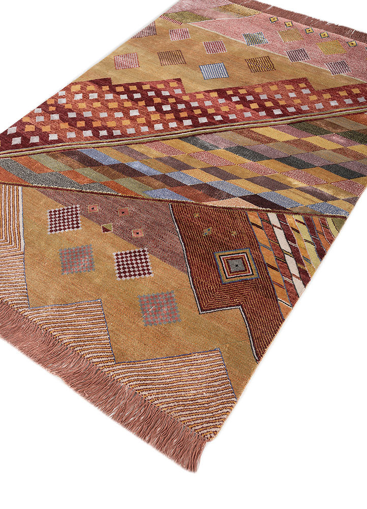 manchaha red and orange wool and bamboo silk hand knotted Rug - FoldShot