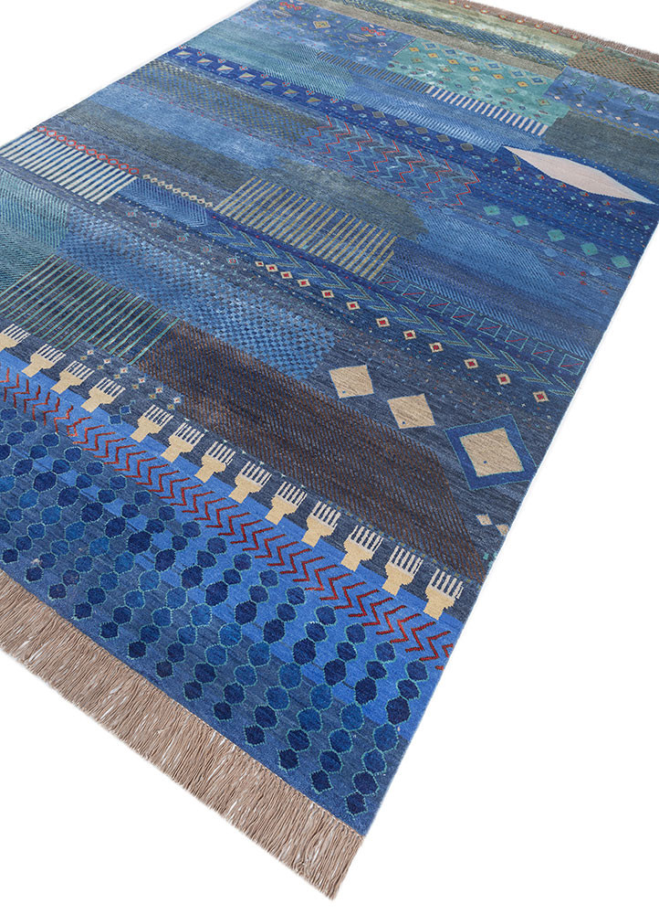 manchaha blue wool and bamboo silk hand knotted Rug - FoldShot manchaha blue wool and bamboo silk hand knotted Rug - FoldShot