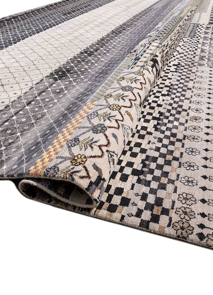 manchaha grey and black wool and bamboo silk hand knotted Rug - FoldShot manchaha grey and black wool and bamboo silk hand knotted Rug - FoldShot