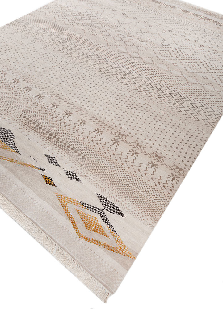manchaha ivory wool and bamboo silk hand knotted Rug - FoldShot manchaha ivory wool and bamboo silk hand knotted Rug - FoldShot