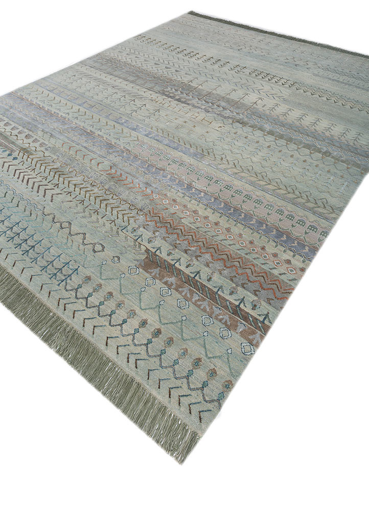 manchaha blue wool and bamboo silk hand knotted Rug - FoldShot