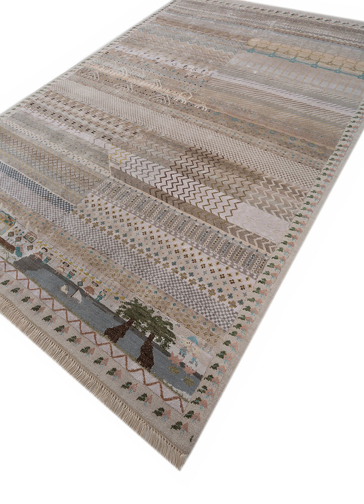 manchaha ivory wool and bamboo silk hand knotted Rug - FoldShot
