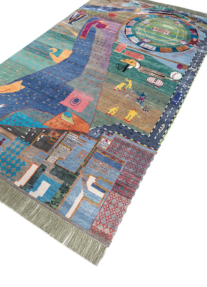manchaha blue wool and bamboo silk hand knotted Rug - FoldShot manchaha blue wool and bamboo silk hand knotted Rug - FoldShot