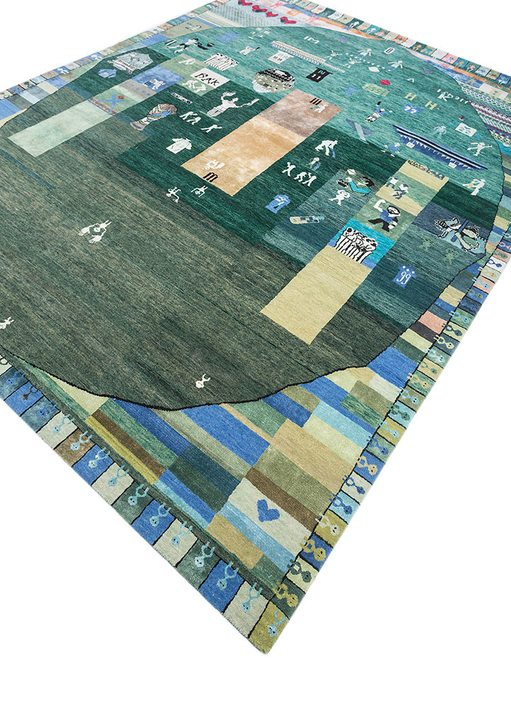 manchaha green wool and bamboo silk hand knotted Rug - FoldShot manchaha green wool and bamboo silk hand knotted Rug - FoldShot