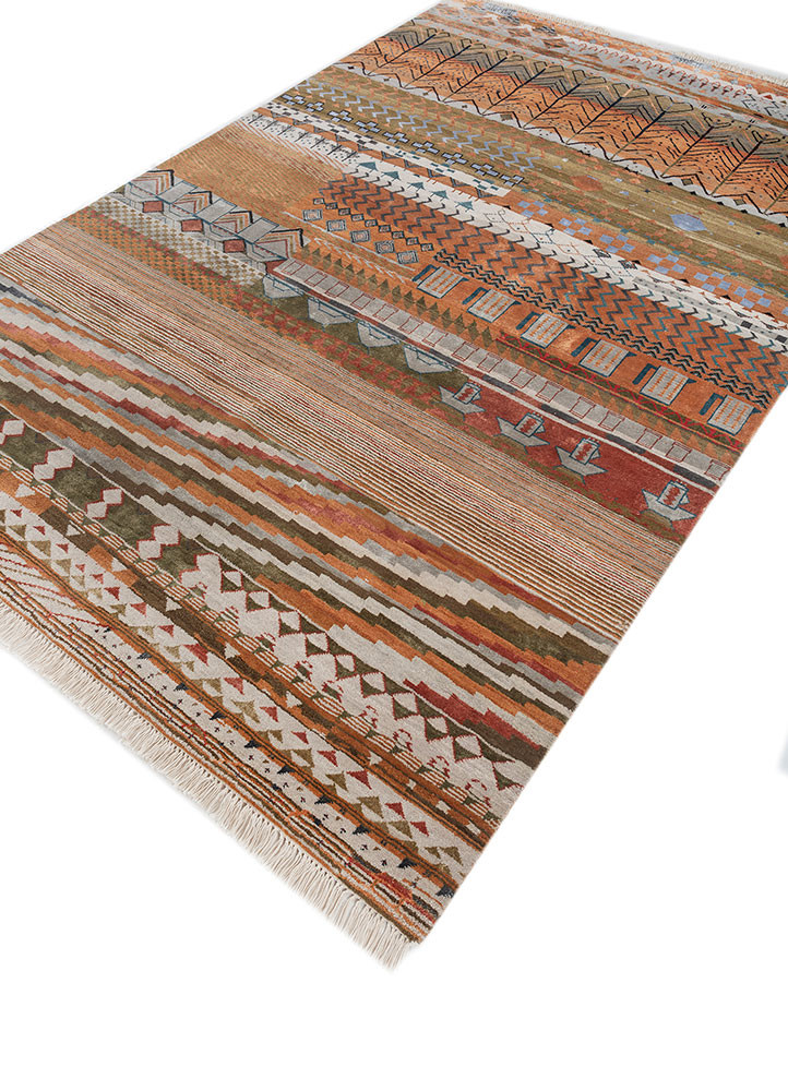 manchaha red and orange wool and bamboo silk hand knotted Rug - FoldShot manchaha red and orange wool and bamboo silk hand knotted Rug - FoldShot