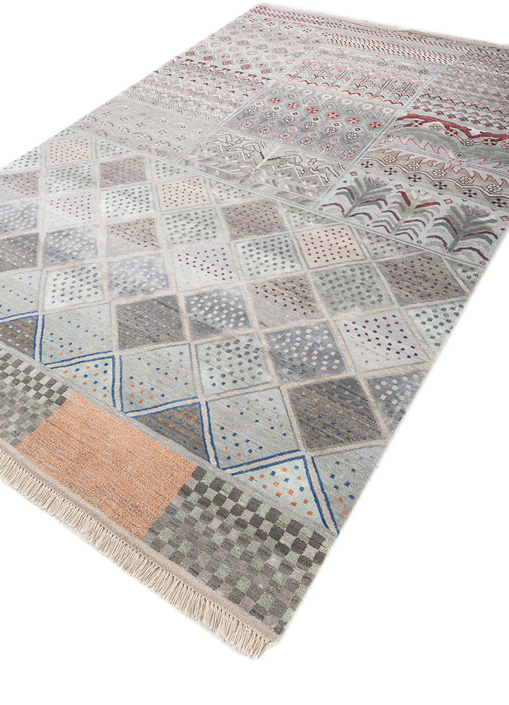 manchaha grey and black wool and bamboo silk hand knotted Rug - FoldShot manchaha grey and black wool and bamboo silk hand knotted Rug - FoldShot