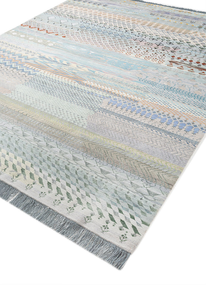 manchaha blue wool and bamboo silk hand knotted Rug - FoldShot manchaha blue wool and bamboo silk hand knotted Rug - FoldShot
