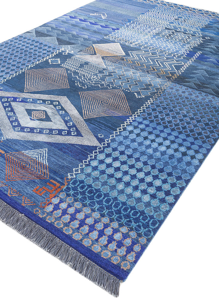 manchaha blue wool and bamboo silk hand knotted Rug - FoldShot