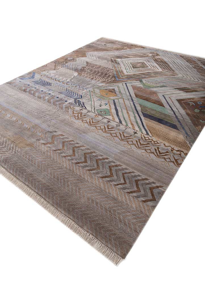 manchaha grey and black wool and bamboo silk hand knotted Rug - FoldShot manchaha grey and black wool and bamboo silk hand knotted Rug - FoldShot