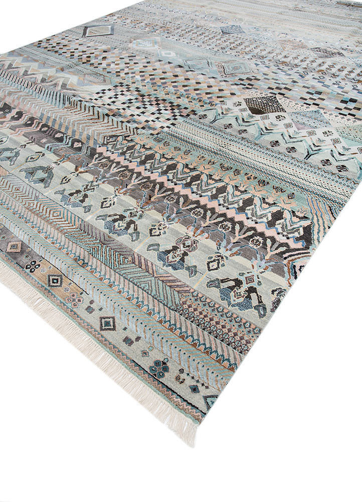 manchaha blue wool and bamboo silk hand knotted Rug - FoldShot