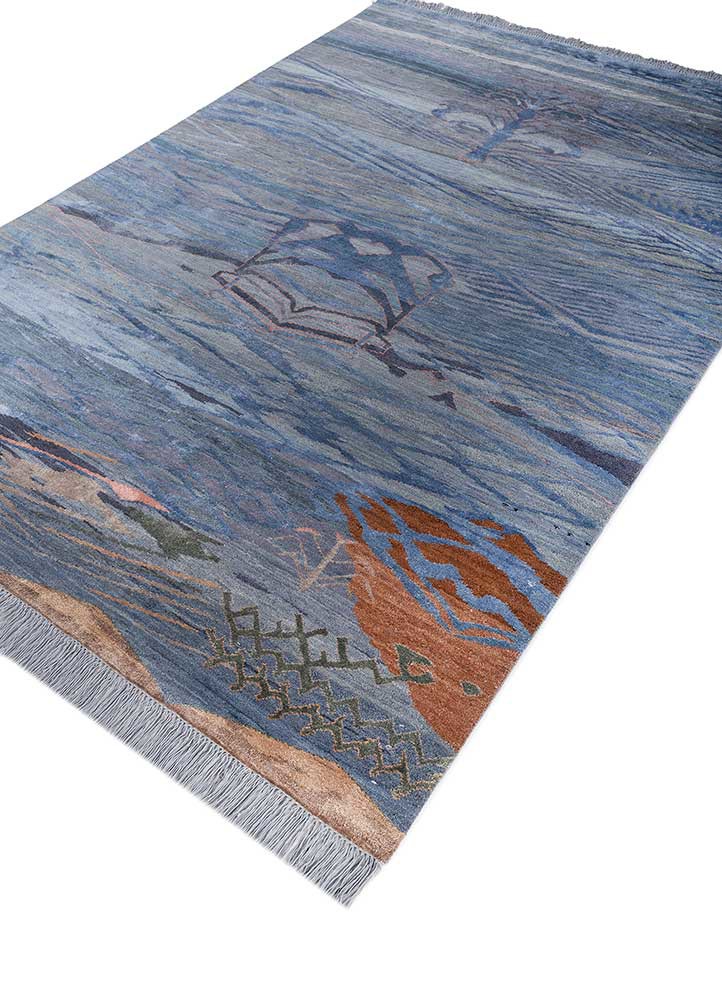 manchaha blue wool and bamboo silk hand knotted Rug - FoldShot manchaha blue wool and bamboo silk hand knotted Rug - FoldShot