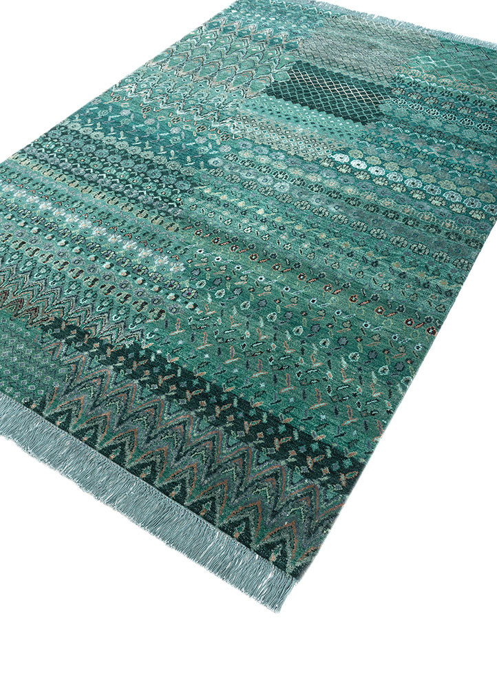 manchaha green wool and bamboo silk hand knotted Rug - FoldShot manchaha green wool and bamboo silk hand knotted Rug - FoldShot