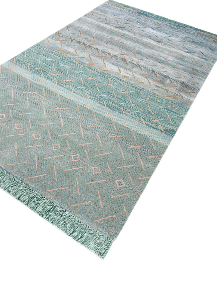 manchaha blue wool and bamboo silk hand knotted Rug - FoldShot