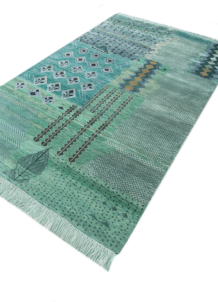 manchaha green wool and bamboo silk hand knotted Rug - FoldShot manchaha green wool and bamboo silk hand knotted Rug - FoldShot