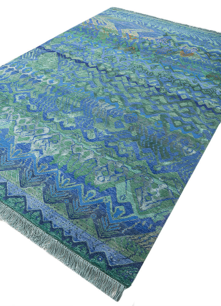 manchaha blue wool and bamboo silk hand knotted Rug - FoldShot manchaha blue wool and bamboo silk hand knotted Rug - FoldShot