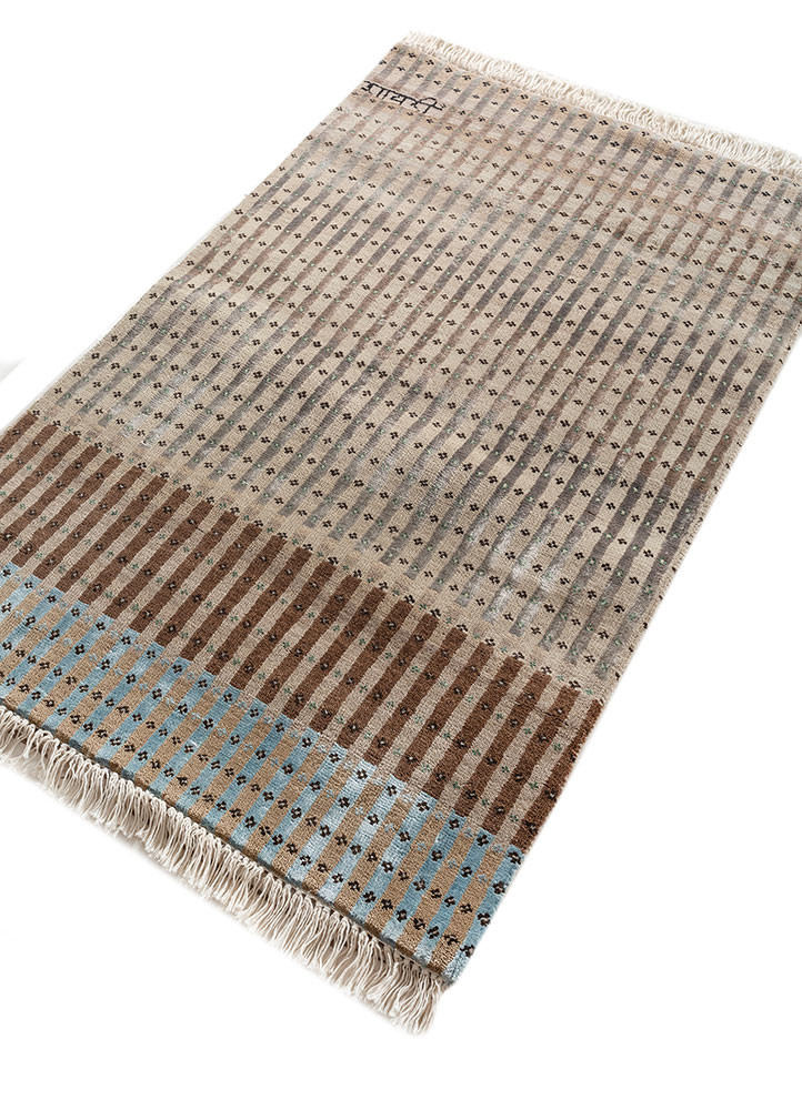 manchaha beige and brown wool and bamboo silk hand knotted Rug - FoldShot