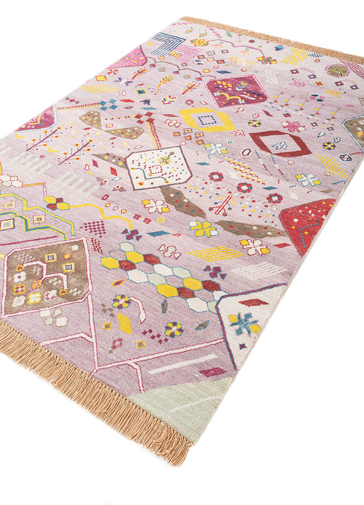 manchaha pink and purple wool and bamboo silk hand knotted Rug - FoldShot manchaha pink and purple wool and bamboo silk hand knotted Rug - FoldShot