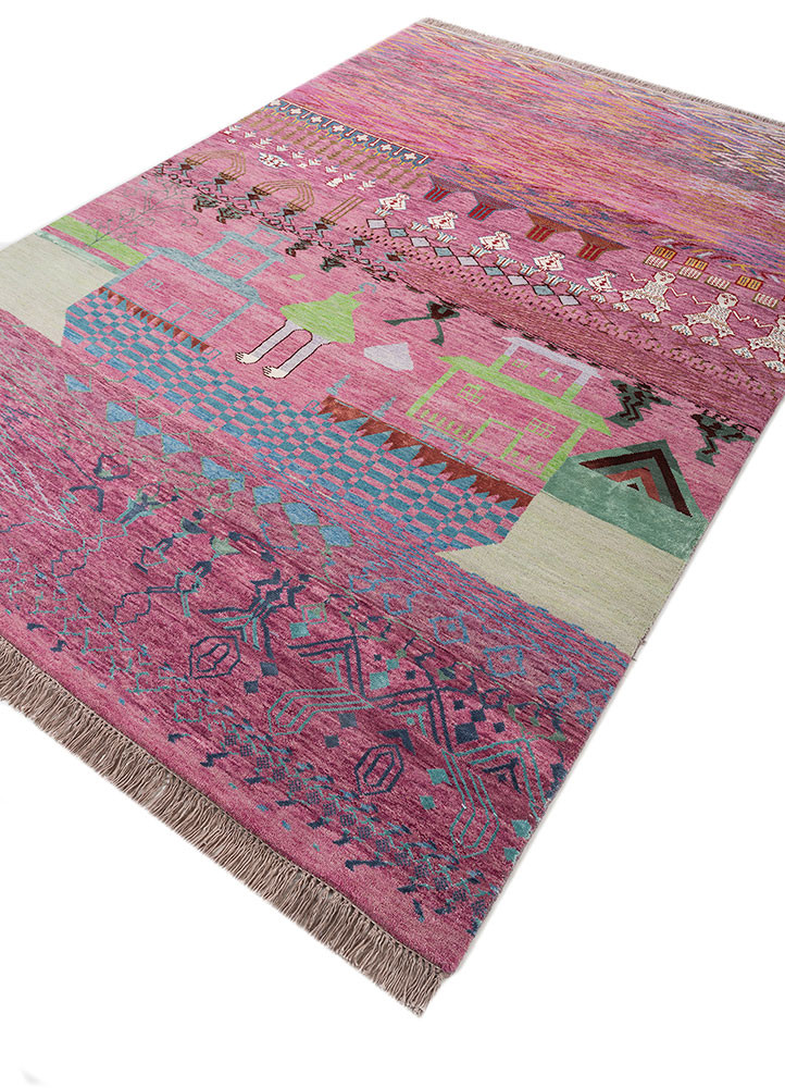 Manchaha Pink & Purple Hand Knotted Wool & Bamboo Silk Rugs - Les-2631 ...