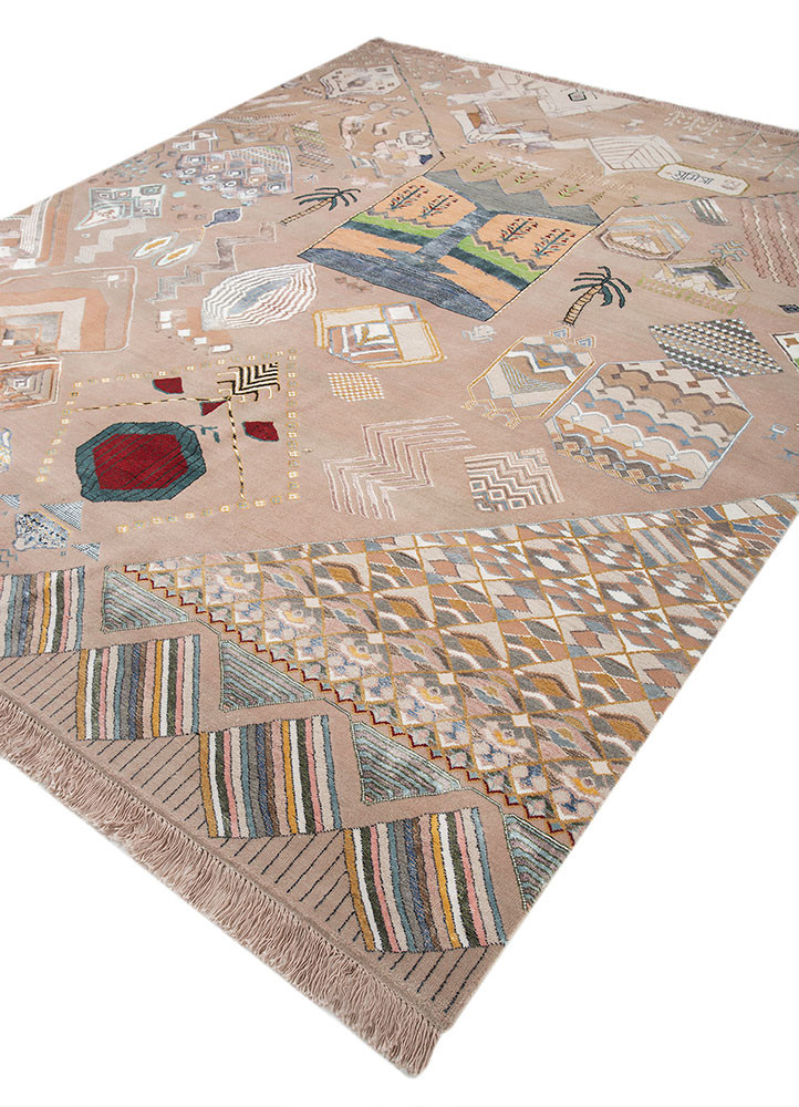 manchaha pink and purple wool and bamboo silk hand knotted Rug - FoldShot