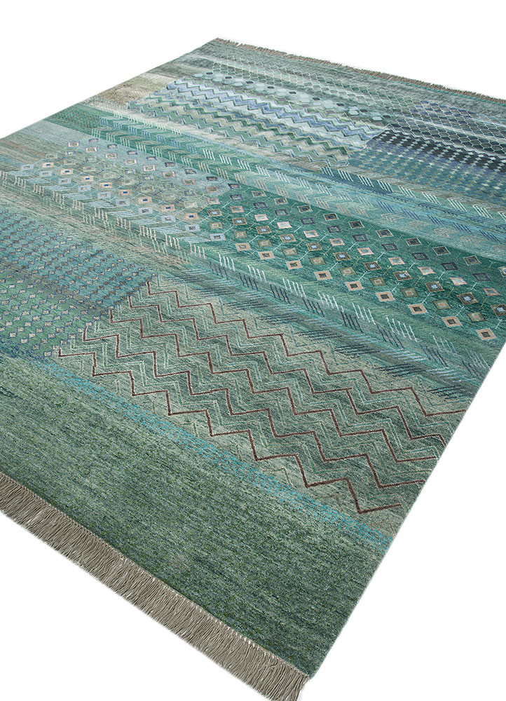 manchaha green wool and bamboo silk hand knotted Rug - FoldShot