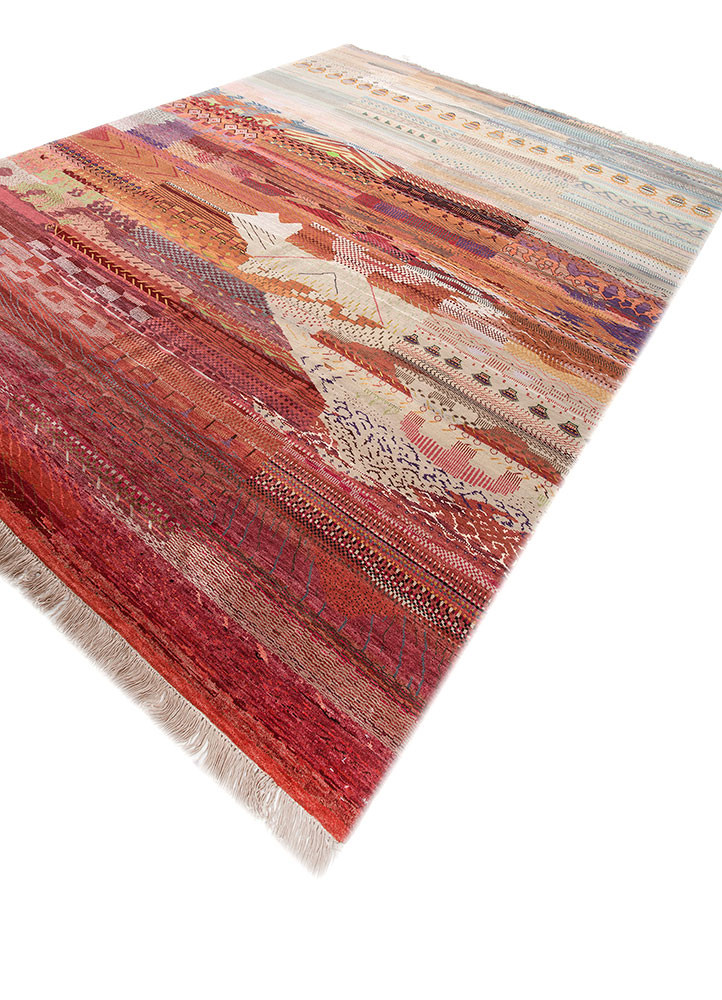 manchaha red and orange wool and bamboo silk hand knotted Rug - FoldShot