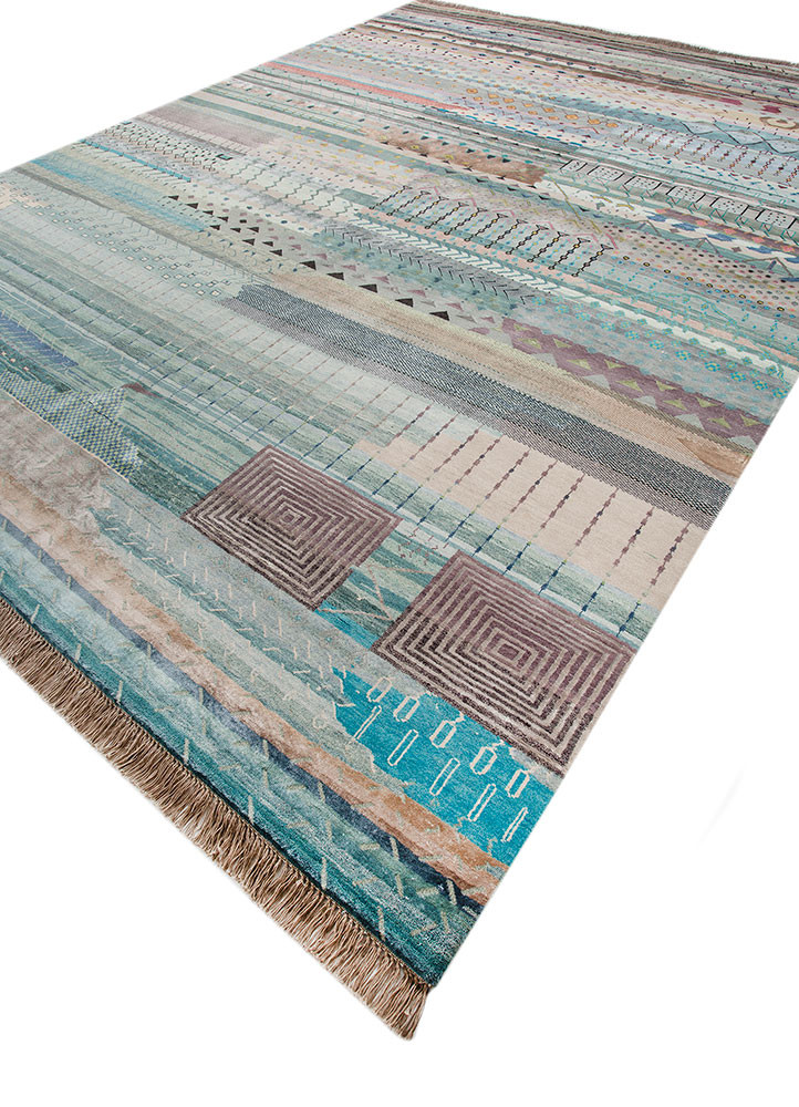 manchaha blue wool and bamboo silk hand knotted Rug - FoldShot
