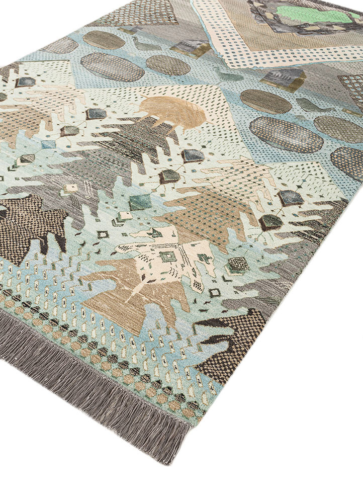 manchaha blue wool and bamboo silk hand knotted Rug - FoldShot