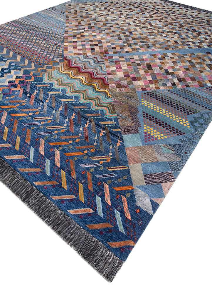 manchaha blue wool and bamboo silk hand knotted Rug - FoldShot