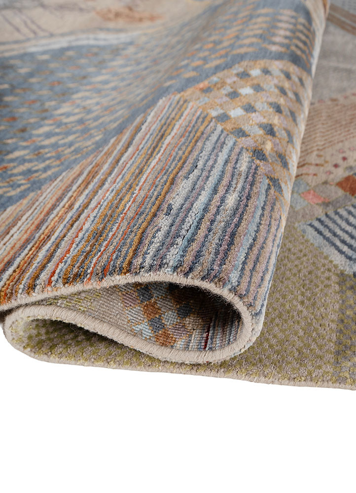 manchaha blue wool and bamboo silk hand knotted Rug - FoldShot