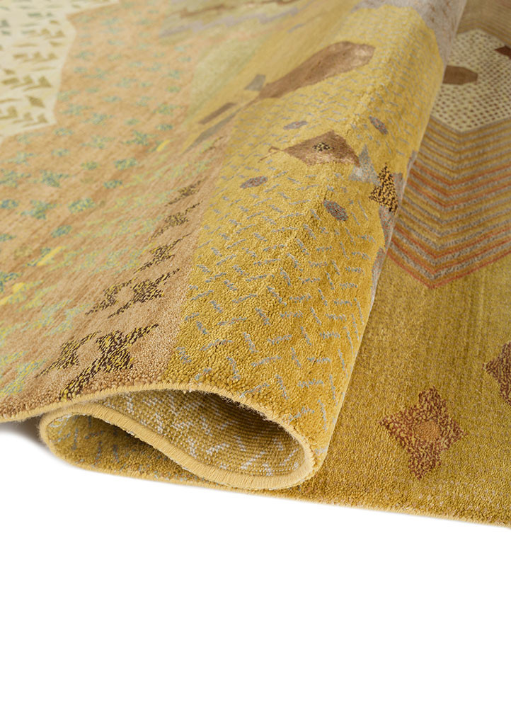 manchaha gold wool and bamboo silk hand knotted Rug - FoldShot